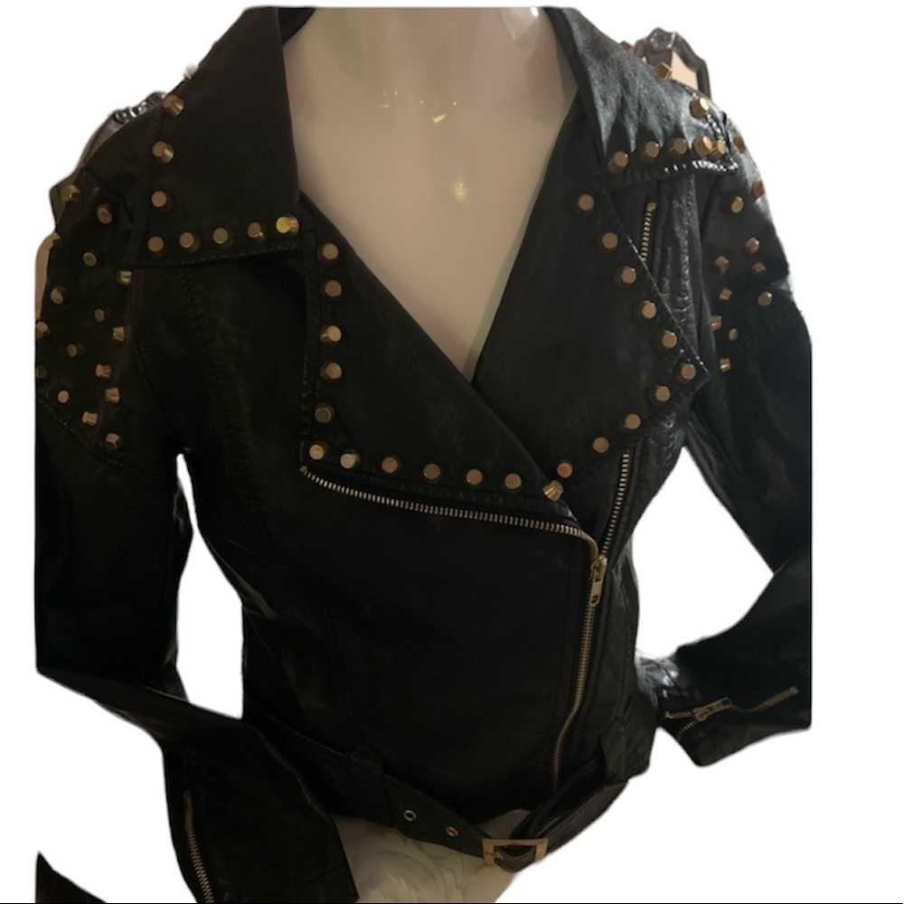 XS STUDDED FAUX LEATHER JACKET